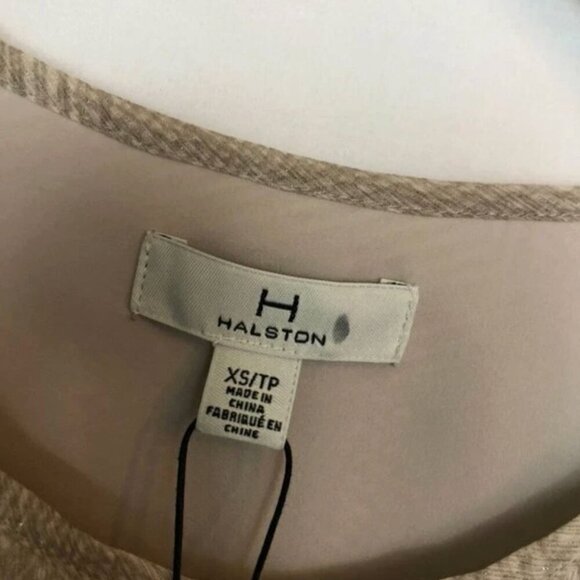 NEW NWT H HALSTON Shell Eyelash Fringe Beige Tan Sleeveless Geometric Tank Top - Picture 4 of 7